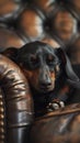 Dozing dog on a leather couch