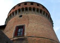 Dozza Sforza castle turret bricks near Imola, Bologna, Italy. Royalty Free Stock Photo