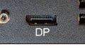 DP DisplayPort connection port on a computer motherboard object macro extreme closeup front view detail, nobody, symbol up close. Royalty Free Stock Photo