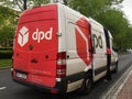 DPD Dynamic Parcel Distribution parcel vehicle on the street in Ostrava is delivering parcel to the client