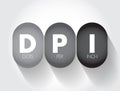 DPI - Dots Per Inch is a measure of spatial printing, video or image scanner dot density, acronym technology concept background