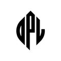 DPL circle letter logo design with circle and ellipse shape. DPL ellipse letters with typographic style. The three initials form a