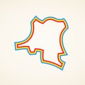 DR Congo - Stylized outline map in colors of the flag Royalty Free Stock Photo