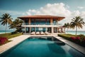 A 4DR quality image of a luxurious beachfront villa with a private pool Royalty Free Stock Photo