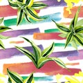 Dracena green leaves. Leaf plant botanical floral foliage. Watercolor illustration set. Seamless background pattern.