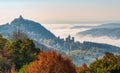 Drachenfels with ruin and castle Drachenburg, Siebengebirge Royalty Free Stock Photo