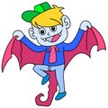 Dracula boy flying at night scaring humans, doodle icon image kawaii Royalty Free Stock Photo