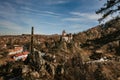 Dracula Bran Castle View from Hill with Cross Royalty Free Stock Photo