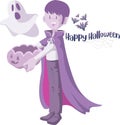 Dracula holding a Halloween pumpkin Royalty Free Stock Photo