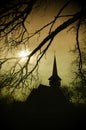Dracula's land at sunset, church in Transylvania