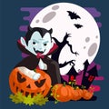 Dracula Vampire Behind Pumpkins