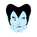 Dracula winking Emoji. Vampire happy emotion face isolated