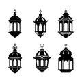 Islamic Lanterns Illustration collection set, Islamic Silhouette Decoration Template Vector. Ramadan Lantern Symbol.