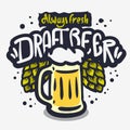 Draft Beer Hand Drawn Vector Design On A White Background With A Mug Of Beer And Beer Hops Royalty Free Stock Photo