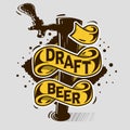Draft Beer Tap Artistic Cartoon Tatoo Style Print Poster Design With Banner For Your Message.