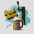 Draft Beer Tap With Wooden Mug Or A Tankard Of Beer With Foam Illustration. Poster Design For Promotion. Vector Graphic. Royalty Free Stock Photo