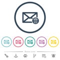 Draft mail flat color icons in round outlines