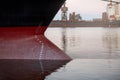 Draft marks on a ship - waterline numbers on bow and stern of a vessel at seaport Royalty Free Stock Photo