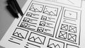 Draft sketch drawing template layout framework wireframe. User experience concept. Royalty Free Stock Photo