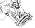 Draft sketch of the front suspension of the car, remmore with a shock absorber and brake discs assembly Royalty Free Stock Photo