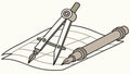 Drafting Compass and Blueprint Technical Drawing Engineering, vector design Generative AI Royalty Free Stock Photo