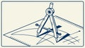 Drafting compass, engineering and architecture vector design Generative AI