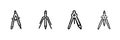 Drafting Compass Line Icon Set In Doodle Style. Precision Drawing, Geometry, And Technical Design Tools Outline Sketch Royalty Free Stock Photo