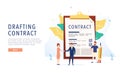 Drafting the contract. People draw up a document. Web page design template. Flat vector illustration. Business document