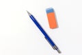 Drafting Mechanical pencil and eraser on white background Royalty Free Stock Photo
