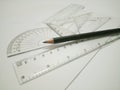 Drafting tools and pencil are on white background Royalty Free Stock Photo
