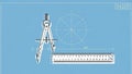 Drafting Tools on Blueprint Background with Compass and Ruler Royalty Free Stock Photo
