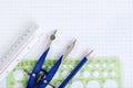 Drafting tools on graph paper Royalty Free Stock Photo