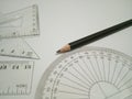 Drafting tools and pencil are on white background 2. Royalty Free Stock Photo