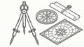 Drafting tools set: compass, ruler, and scroll, symbolizing precision design, vector design Generative AI Royalty Free Stock Photo