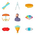 Draftsmanship icons set, cartoon style