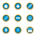 Draftsmanship icons set, flat style