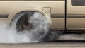 Drag car burning tire, Warm up tire before competition, Drag car wheel, Spinning wheel and smoke, Drag racing car burns rubber Royalty Free Stock Photo