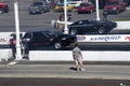 Drag cars in action at the starting line