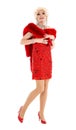 Drag Queen in Red Dress with Fur Performing Royalty Free Stock Photo