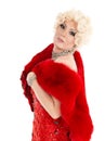 Drag Queen in Red Dress with Fur Performing Royalty Free Stock Photo