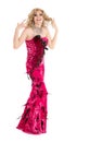 Drag Queen in Red Evening Dress Performing Royalty Free Stock Photo