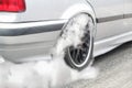 Drag racing car burn tire for the race Royalty Free Stock Photo