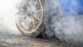 Drag racing car burn tire in preparation for the race Royalty Free Stock Photo