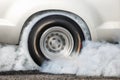 Drag racing car burn tire at start line Royalty Free Stock Photo