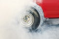 Drag racing car burn tire at start line Royalty Free Stock Photo