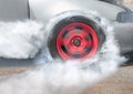 Drag racing car burns tires for the race Royalty Free Stock Photo