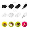 Dragee, roll, chocolate bar, ice cream. Chocolate desserts set collection icons in black,flat,outline style vector