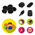 Dragee, roll, chocolate bar, ice cream. Chocolate desserts set collection icons in black, flat style vector symbol stock