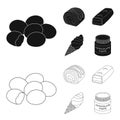 Dragee, roll, chocolate bar, ice cream. Chocolate desserts set collection icons in black,outline style vector symbol