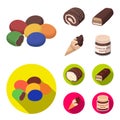 Dragee, roll, chocolate bar, ice cream. Chocolate desserts set collection icons in cartoon,flat style vector symbol